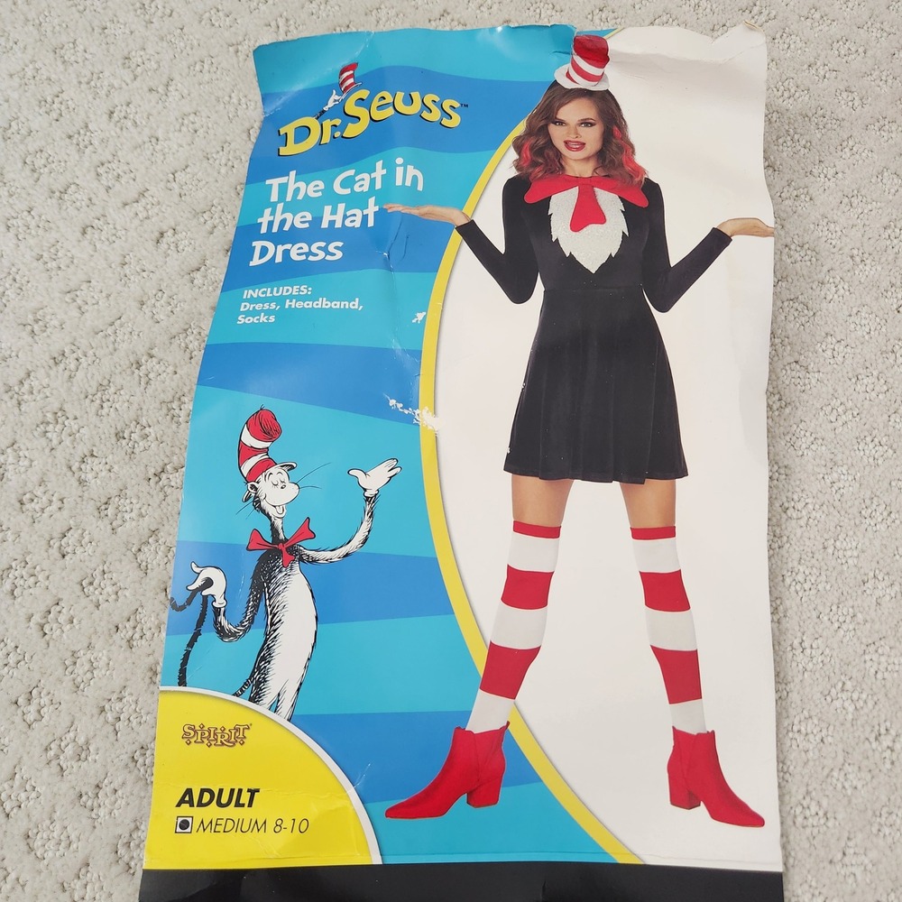 Dr Seuss Cat in the Hat Costume Dress Set Womens Medium Spirit Halloween Black